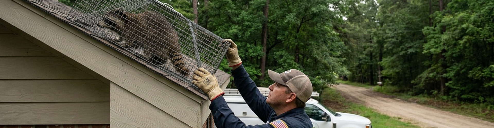 New Caney Wildlife Expert Removing Raccoon from Home